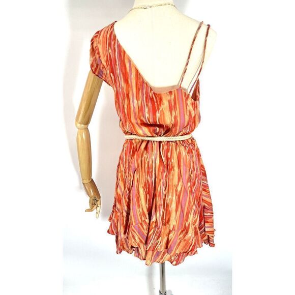 Free People One Shoulder Dress Rope Belt Ruffle Greek Goddess Size M NEW - Picture 4 of 16